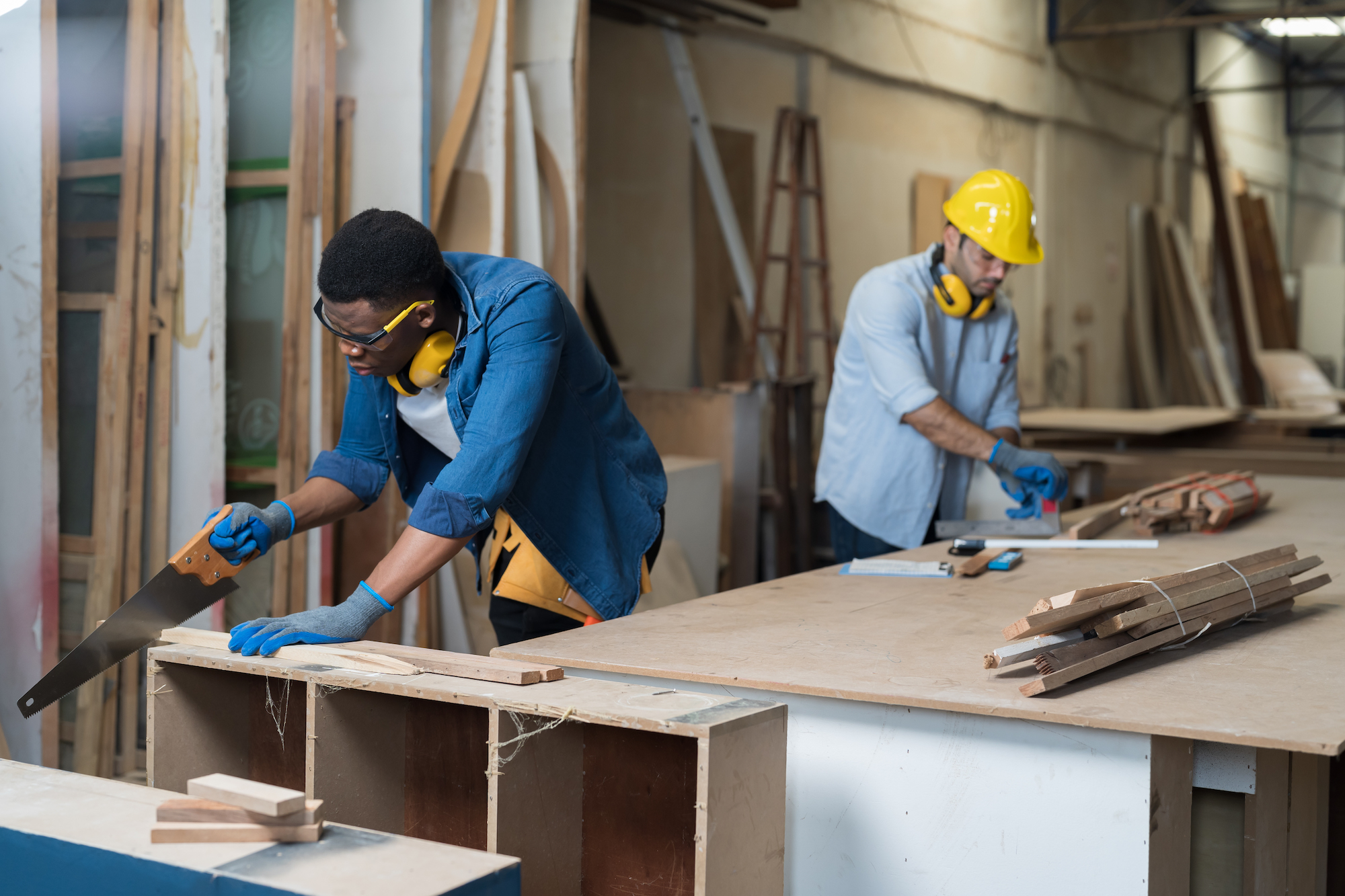 Two men in a woodworking shop