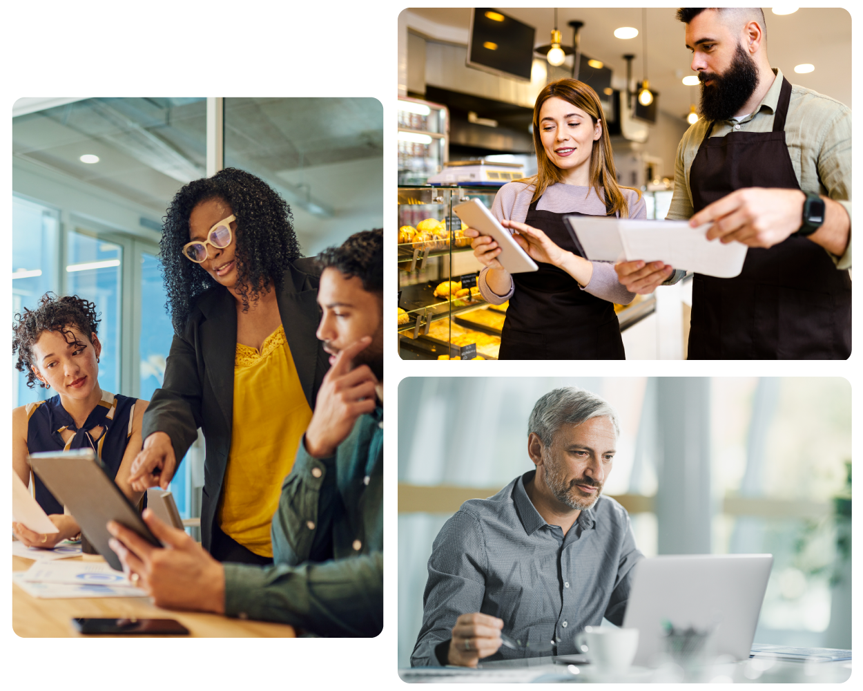 A grid of three images depicting various kinds of small business