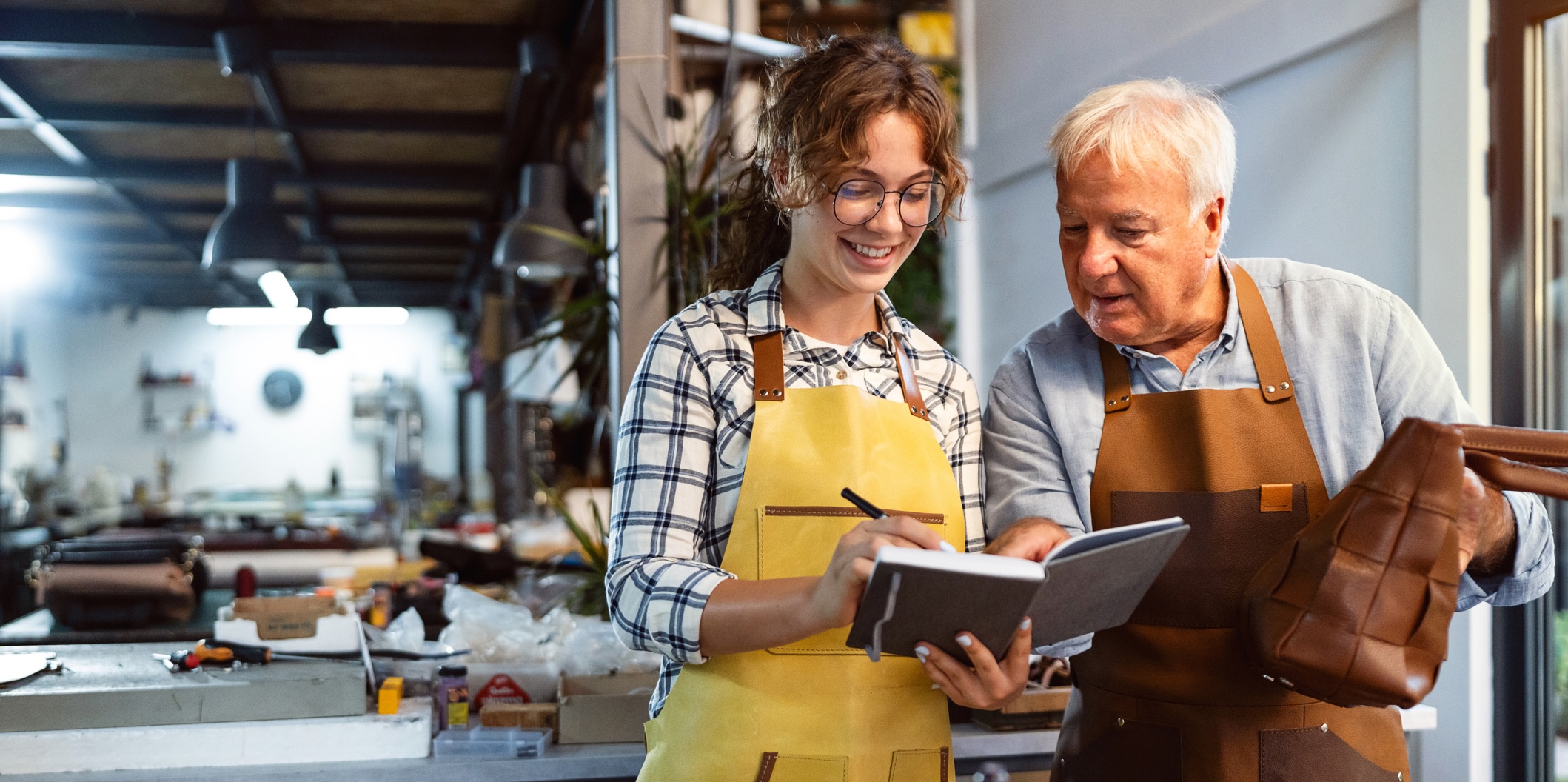 A man and a women reviewing inventory