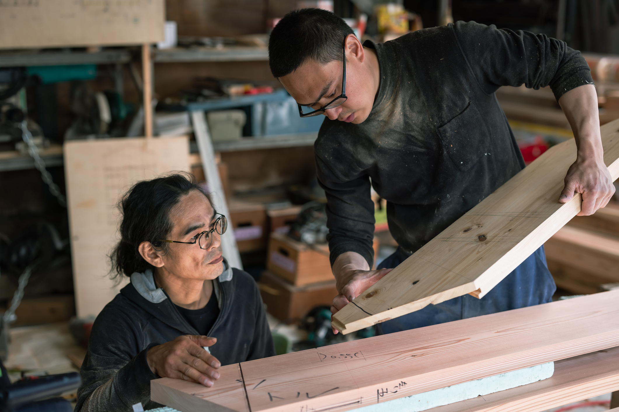 Two men woodworking