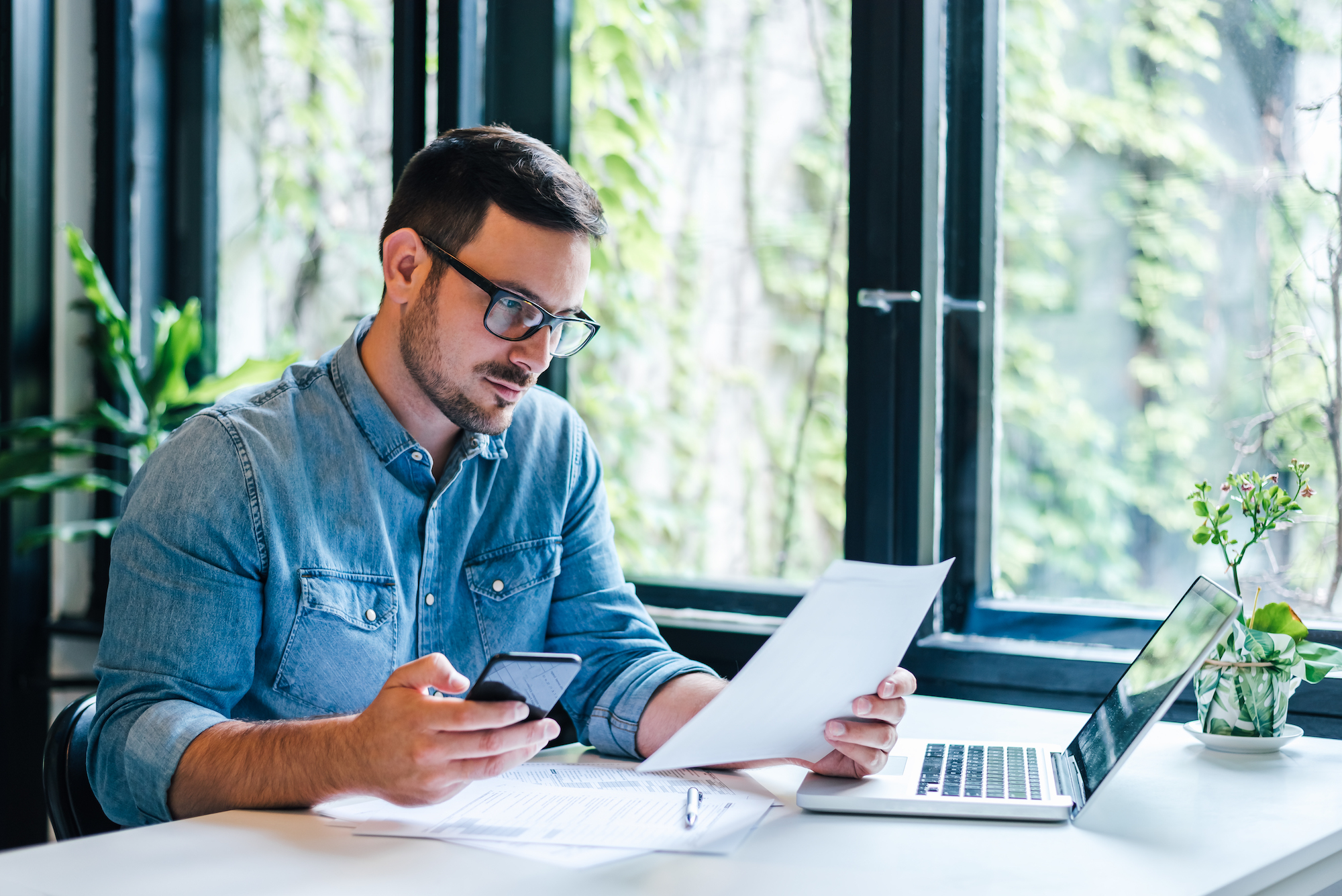 A man doing paperwork