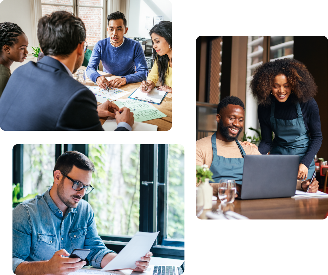 A grid of images showing various small business owners at work.