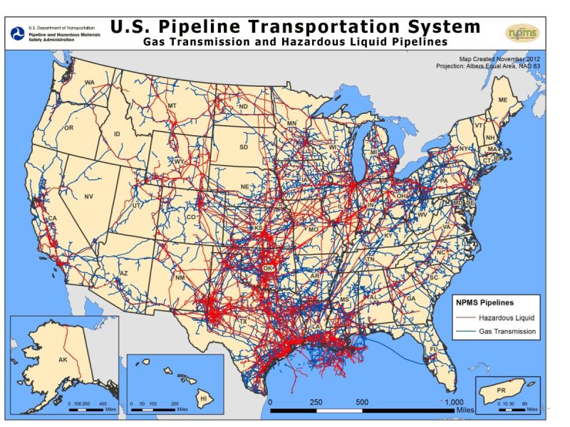 Map of U.S. pipeline transportation system. Source: U.S. Department of Transportation.