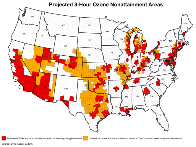 US 8-Hour Ozone Nonattainment Areas at 70ppb